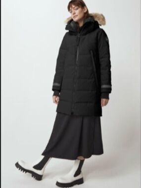 Canada Goose Black Long Hooded Puffer with Fur-Trim Hood